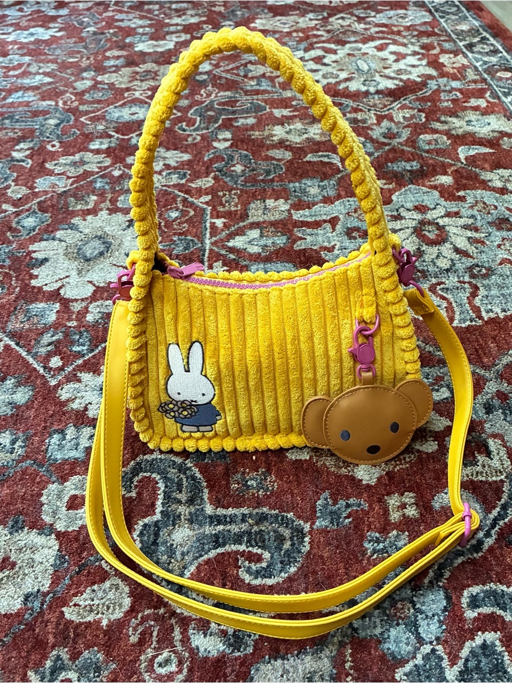 Miffy yellow corduroy  Shoulder Bag with Bear Charm